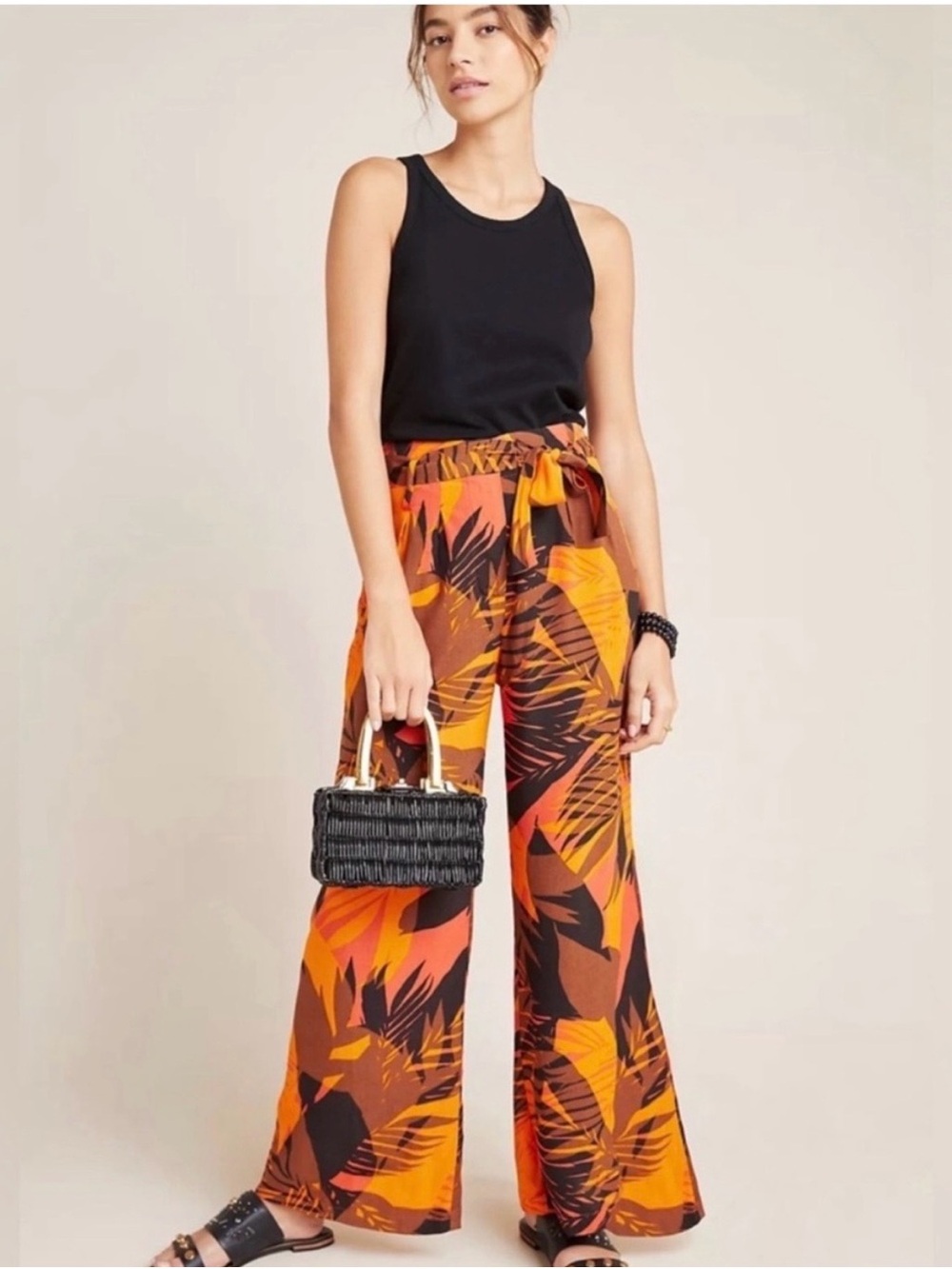 NWT Anthropologie dRA Los Angeles Tropical Leaf High Rise Wide Leg Pants Size M
